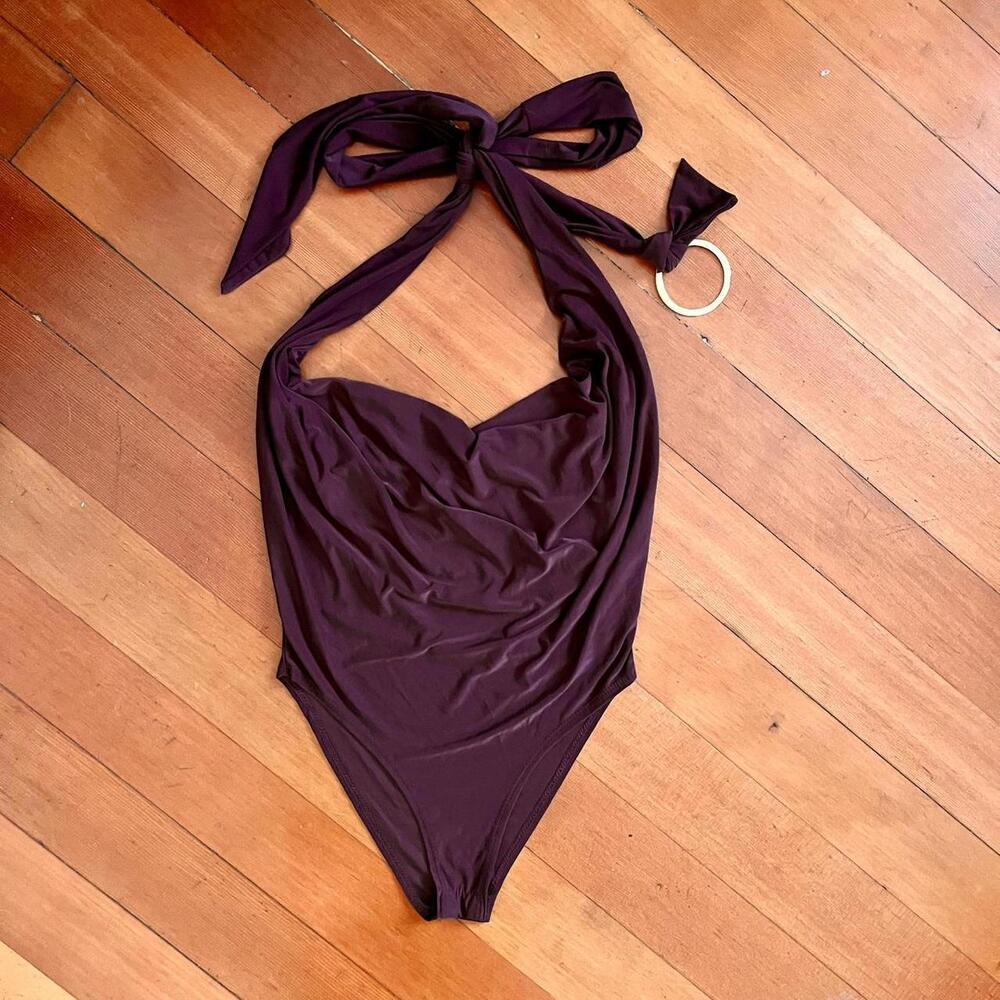 Fashion Nova Brown Cowl Neck Bodysuit, Size Medium